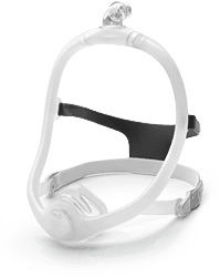 eine wei&szlig;e Gesichtsmaske mit schwarzem Hintergrund